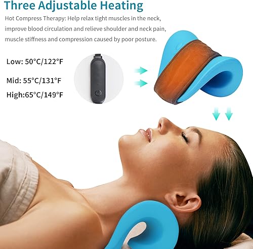 Miniatura 5 de Camilla de cuello con calefacción, corrector de joroba de cuello, dispositivo de tracción cervical con almohadilla térmica, relajante de cuello y