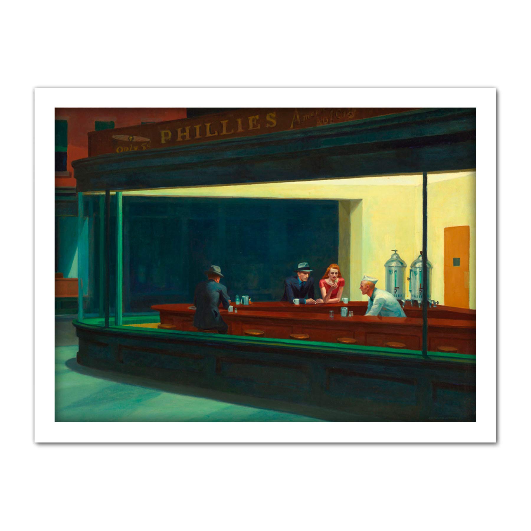Fine Art Prints Framed White 18X24 Edward Hopper Nighthawks Iconic Painting Artwork Framed Wall Art Print 18X24 Inch