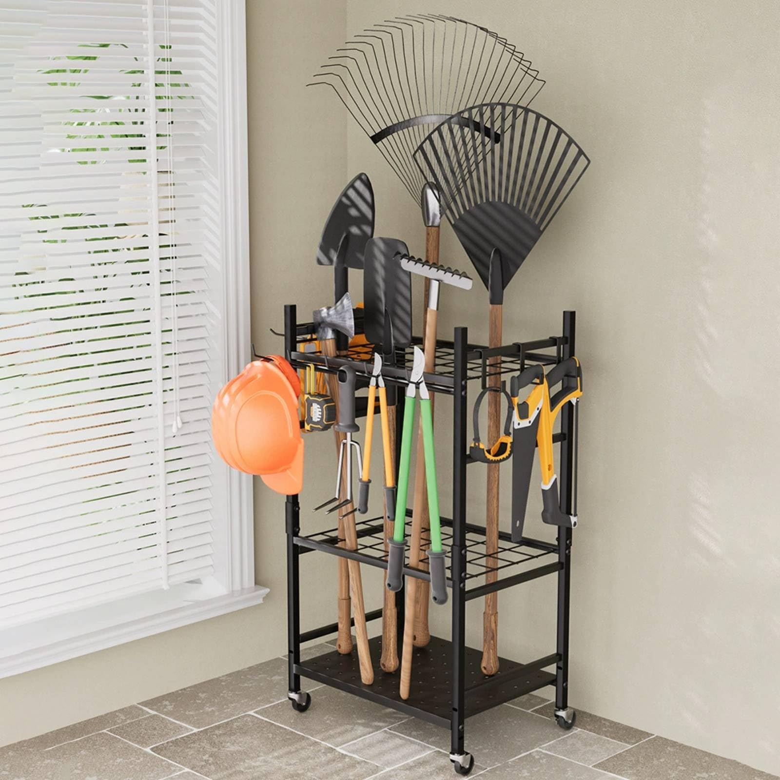 KESOTO Porte-Outils Jardin à 3 Niveaux Chariot Porte-Outils avec Roues Vertical Rangement pour Atelier