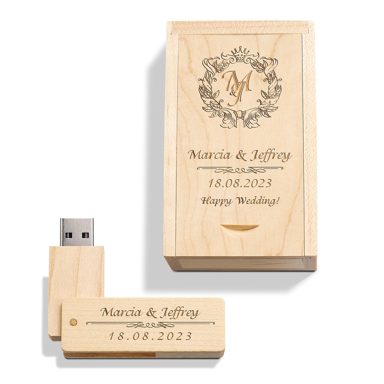 Chiavetta USB con incisione personalizzata in legno massello Drive USB 3.0 Chiavetta USB in Acero legno con incisione regalo personalizzata per matrimoni, anniversari, lauree, compleanni (256GB, A)