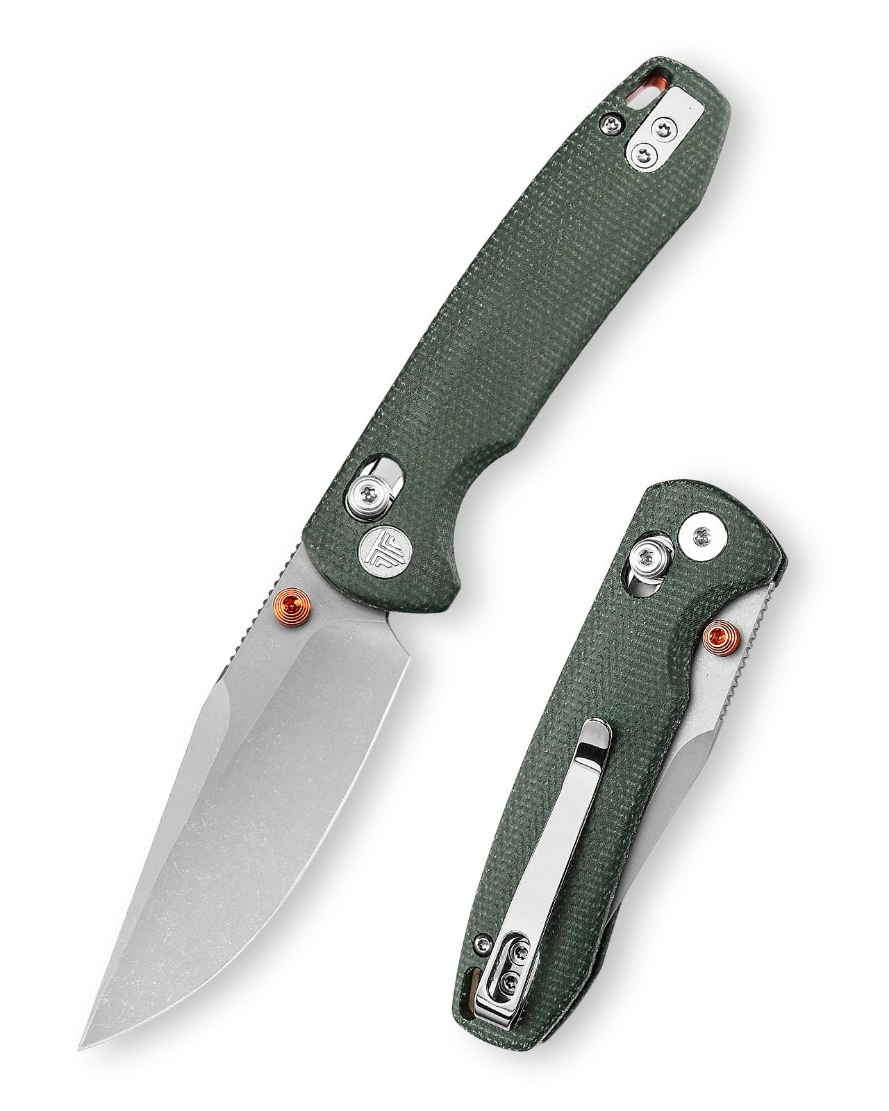 TRIVISA Klappmesser, Taschenmesser mit Crossbar Lock, Klinge aus 14C28N-Stahl, Gentlemen Messer mit Clip, EDC-Messer für Wanderungen und Camping (Grün)