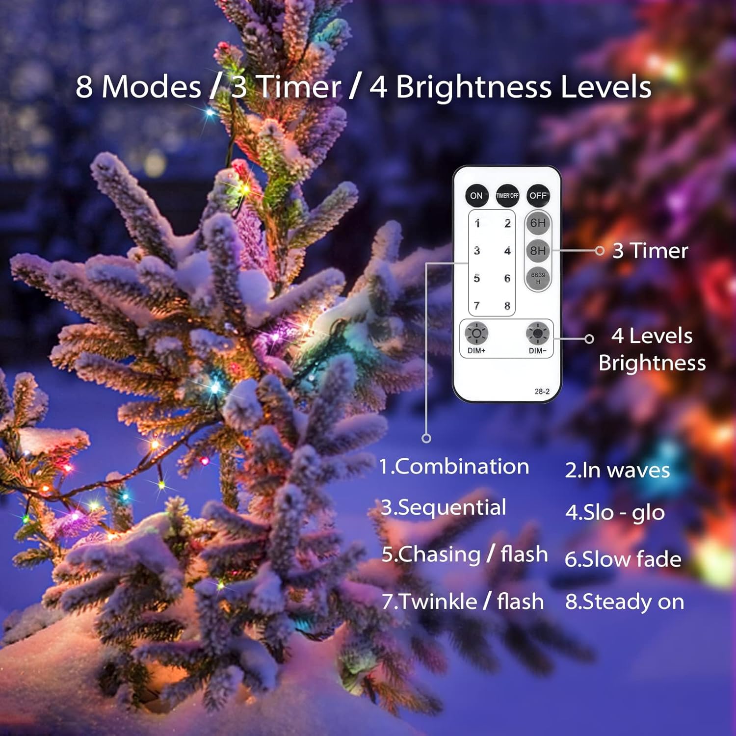 suddus 200 LED Multicolor Christmas Lights, 8 Modes Blinking Tree Lights with Remote, Colored Christmas String Lights for Outdoor Indoor Party Decoration