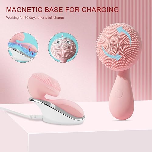 Miniatura 4 de Cepillo facial recargable, cepillo de limpieza facial LYKTRIX adecuado para limpieza profunda, exfoliación suave, limpiador facial eléctrico,