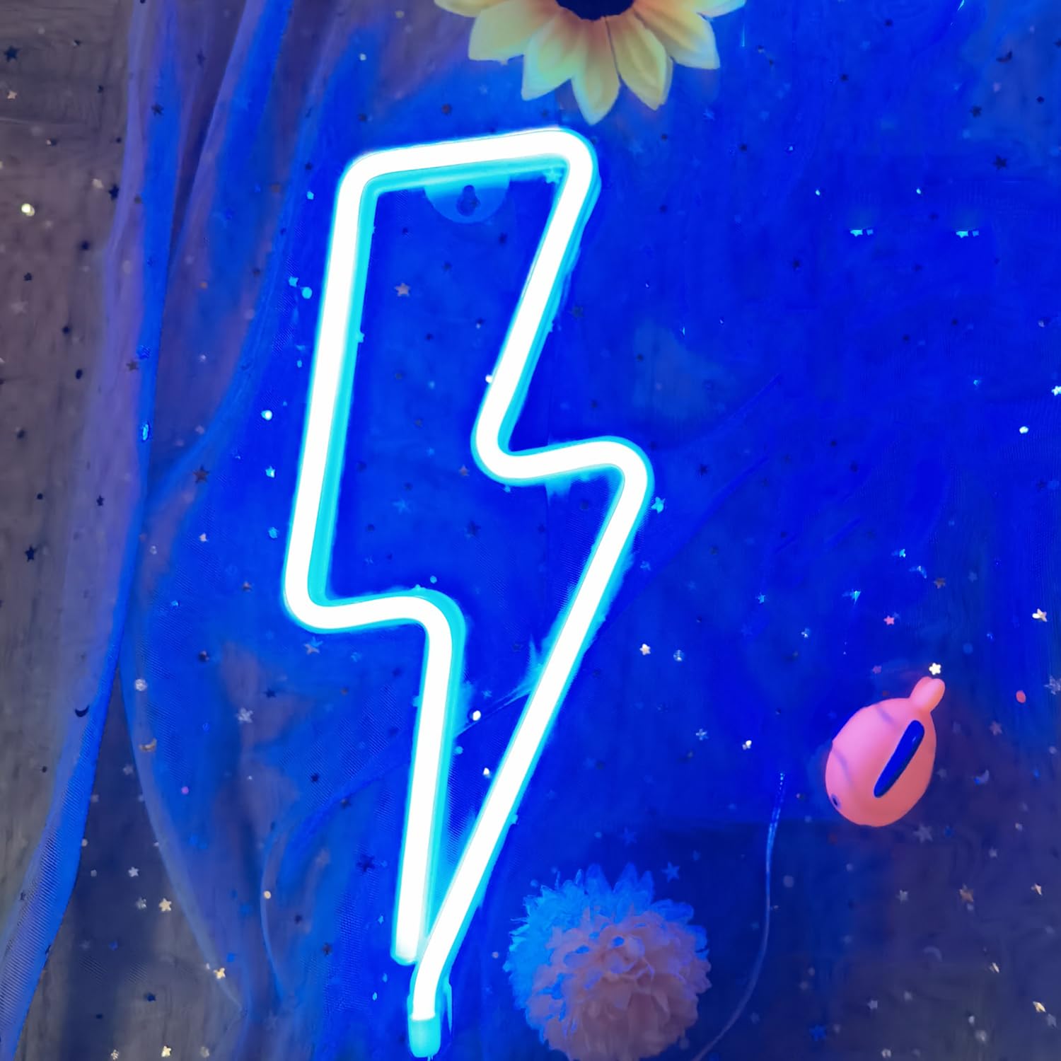 1Pc Blue Neon Lightning Battery and Usb Powered Lightning Bolt Neon Signs Indoor Decorative Night Lamp for Kids Room Bedroom Living Room Birthday Party Bar,Neon Light for Wall Decor,13.4x5.1x0.79In — image 1