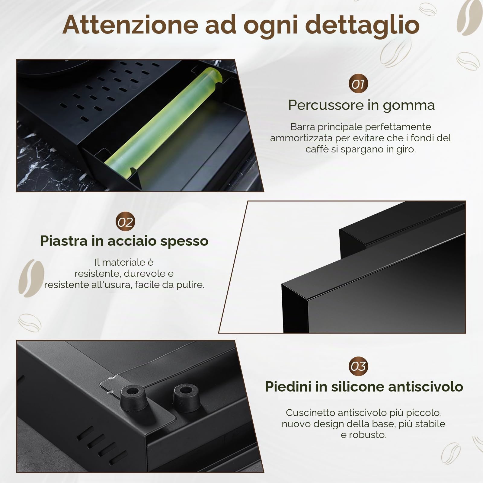 Contenitore Fondi Caffe Cassetto Fondi Caffe in Acciaio Inossidabile Knock Box Coffee Station Cassetto Battifondi Caffè con Asta Gommata