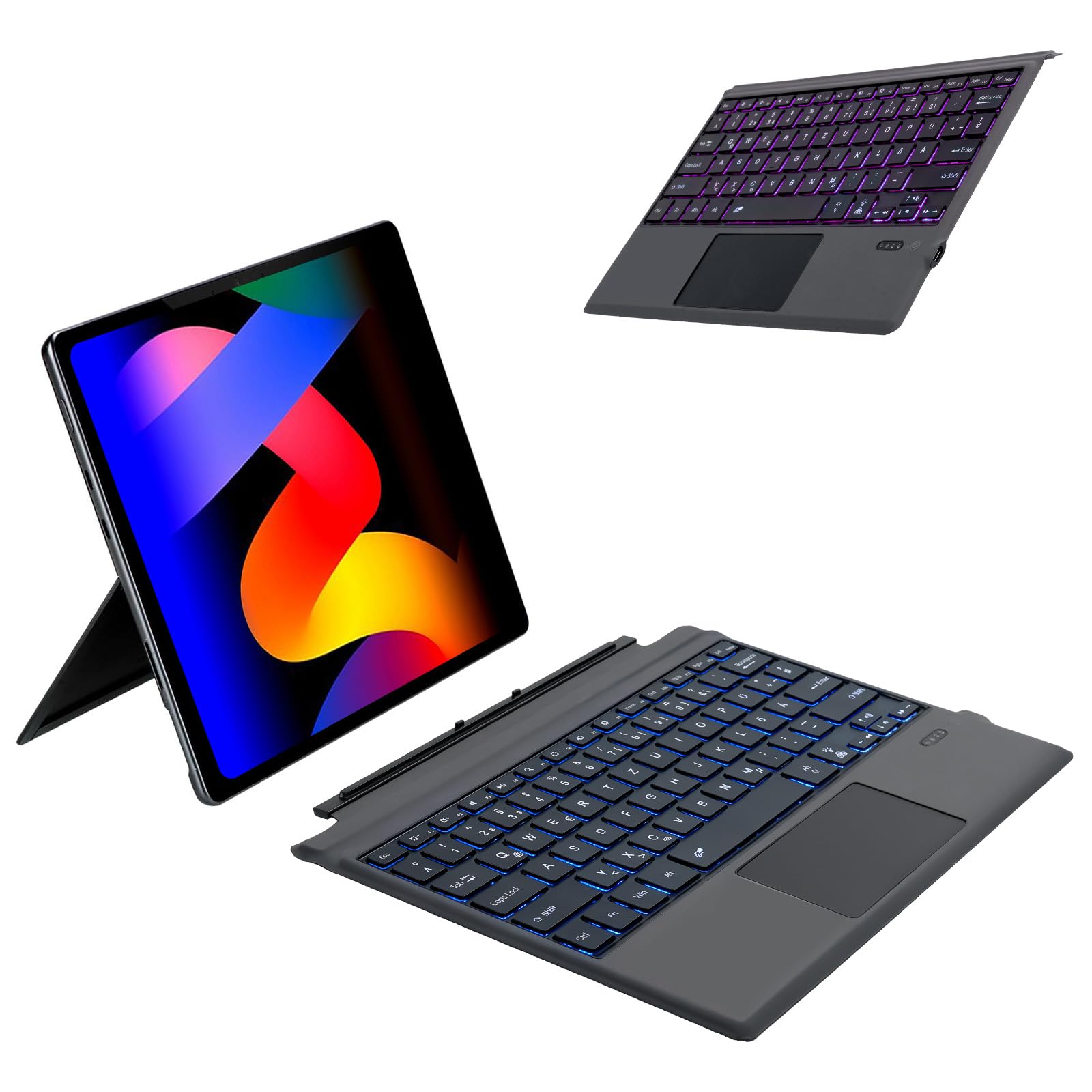 Bluetooth Tastatur für Surface Pro 7+/7/6/5/4/3, Kabellose Beleuchtete Tastatur, Ultraslim Tastatur mit Touchpad, Wiederaufladbare, Deutsche QWERTZ Layout