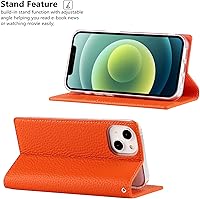 Vista 116 de iCoverCase Funda tipo cartera compatible con iPhone 13 Pro Max con ranuras para tarjetas, funda magnética de piel auténtica con bloqueo RFID, Naranja