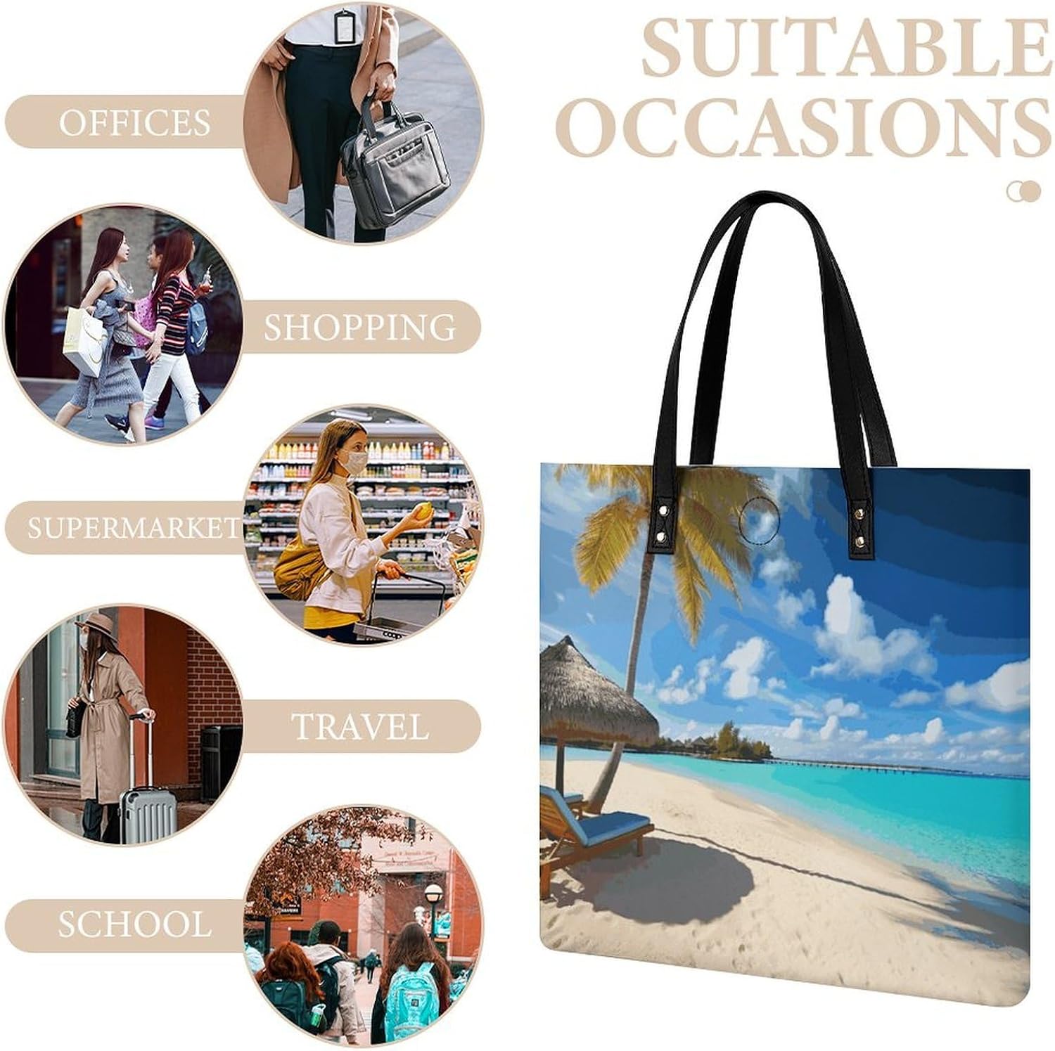 Tropical Beach Tote Bag with Magnetic Buckle Reusable Grocery Bags Lightweight Cross Body Handbag for Daily Essentials