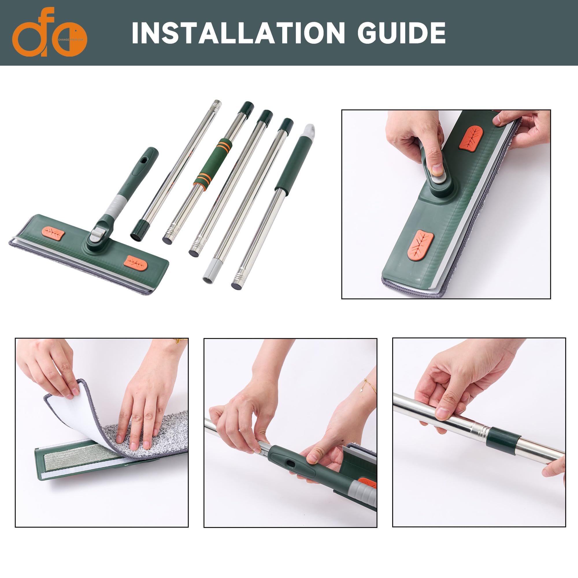 Limpiacristales 2 en 1 Kit de herramientas de limpieza de ventanas con poste telescópico, equipo de lavado de ventanas con cabezal flexible para ventanas interiores y exteriores y cristales de coche