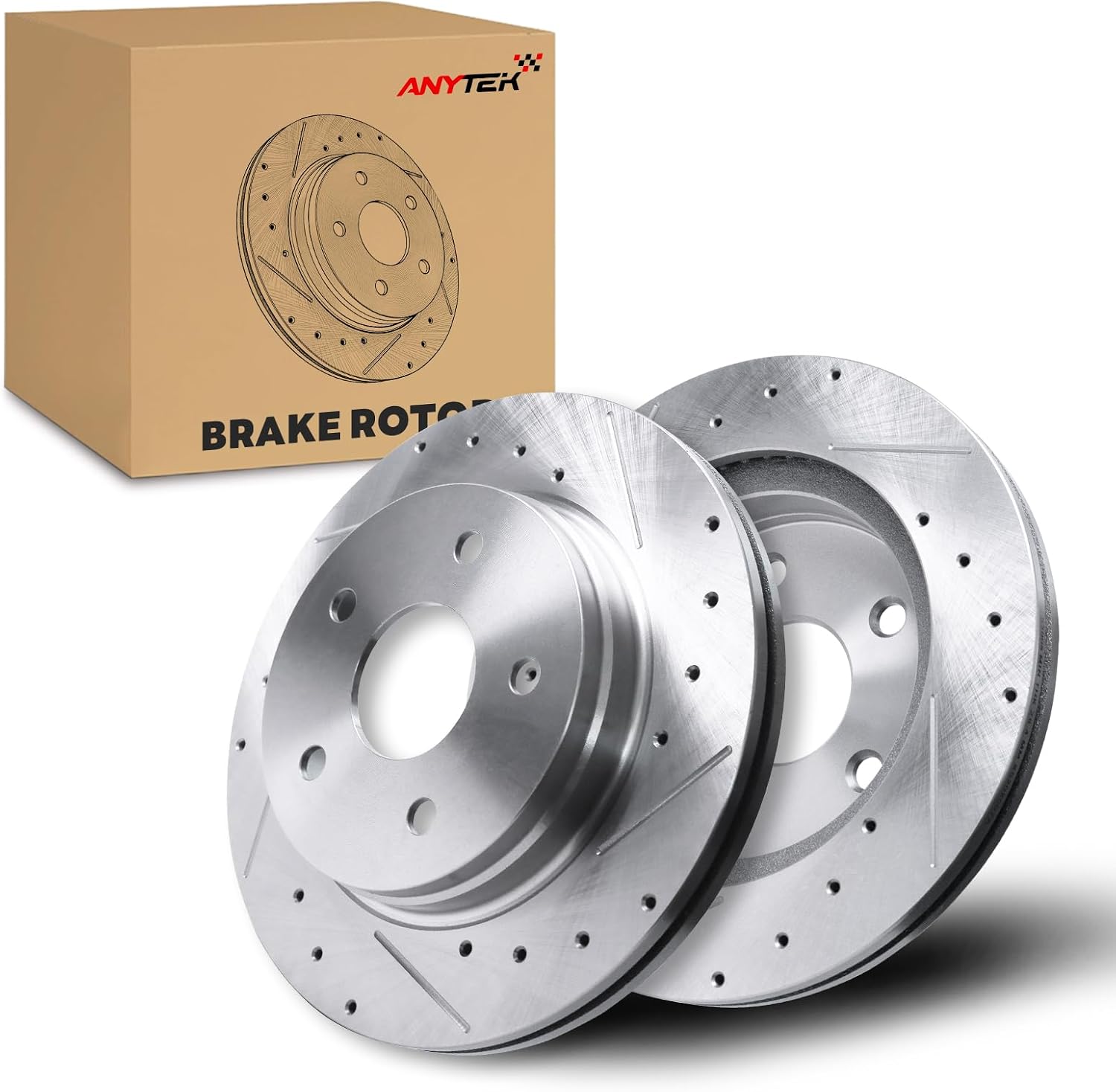 Front Drilled and Slotted Disc Brake Rotors for Chrysler Aspen 2007 2008 2009 for Dodge Durango 2004-2009 Ram 1500 2002 2003 2004 2005 2006-2010 for Ram 1500 Classic 2011-2023 Replace# 53005