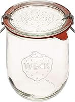Weck 745 Tulip Jar - 1 Liter Wide Mouth Glass Sourdough Starter Jar with Airtight Lid, Rubber Seal & Steel Clips
