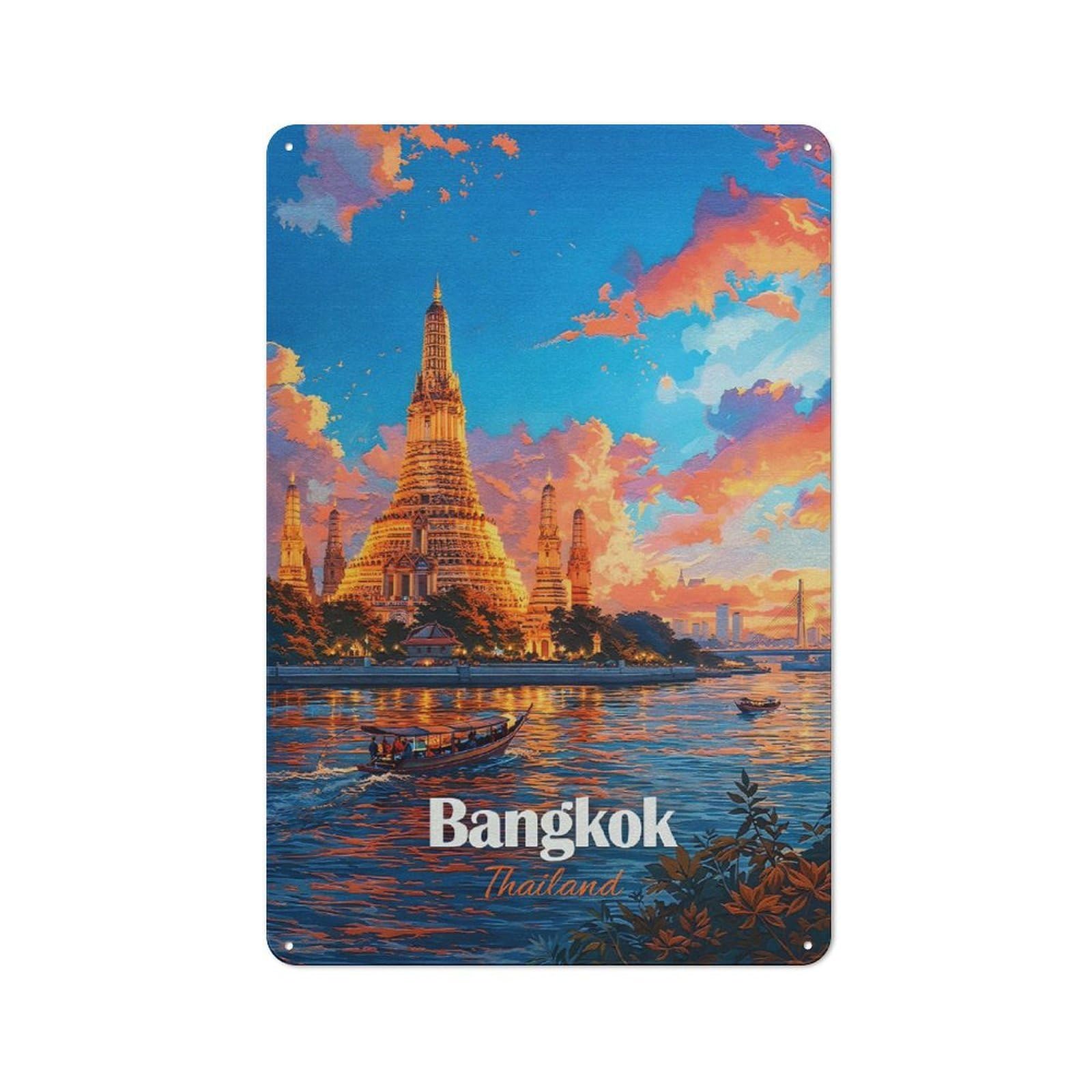 Bangkok Thailand Wat Arun Sunset(2) Tin Wall Sign 30x20cm, Retro Novelty Wall Art for Bedroom, Kitchen, Office Or Living Room