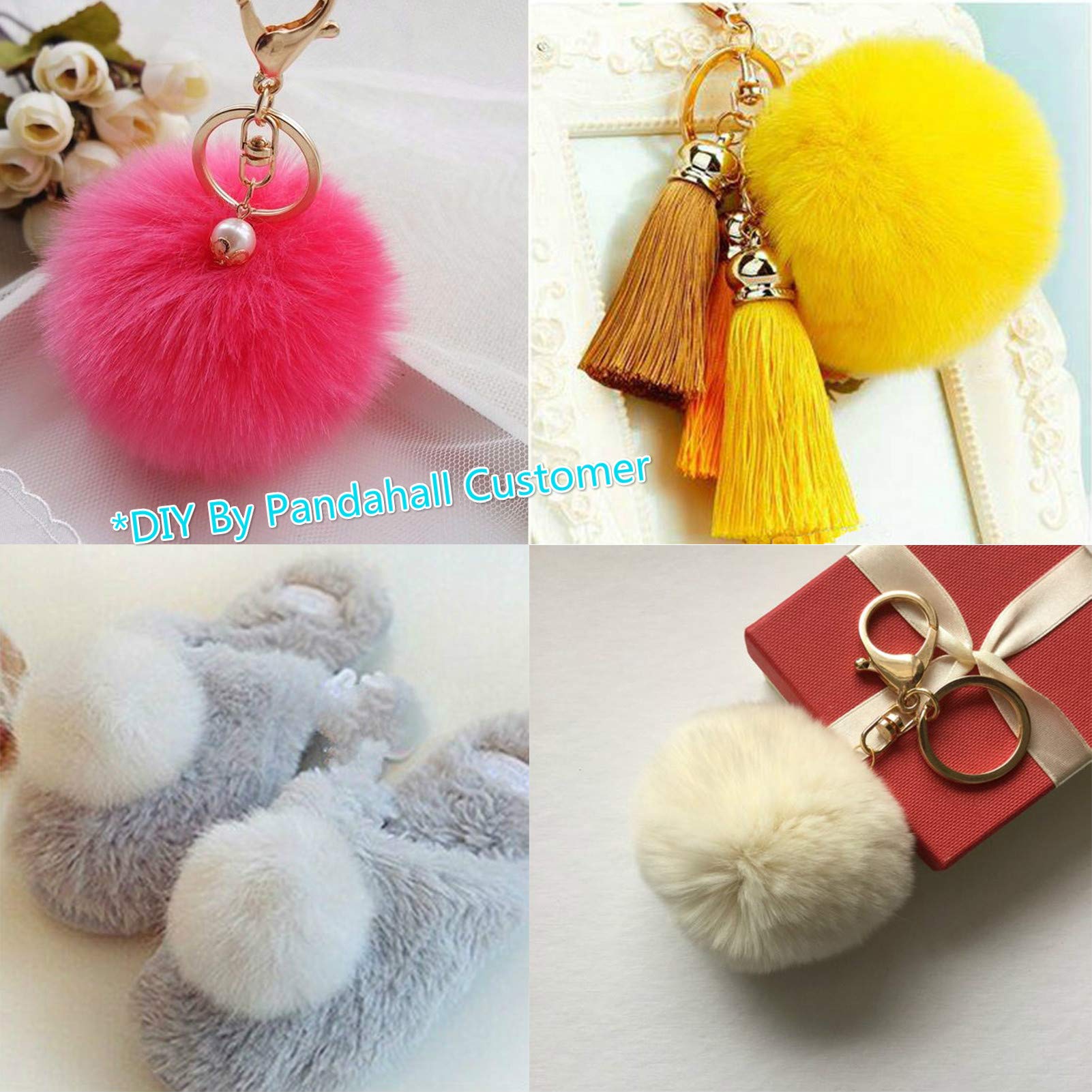 Pandahall Lot De 10 Pompons En Fausse Fourrure De Lapin De 5 à 7,3 Cm, Couleurs Mélangées, Fait à La Main, Avec Boucle élastique Pour Tricoter, Chapeaux, écharpes, Bonnets, Chaussures, Porte-clés