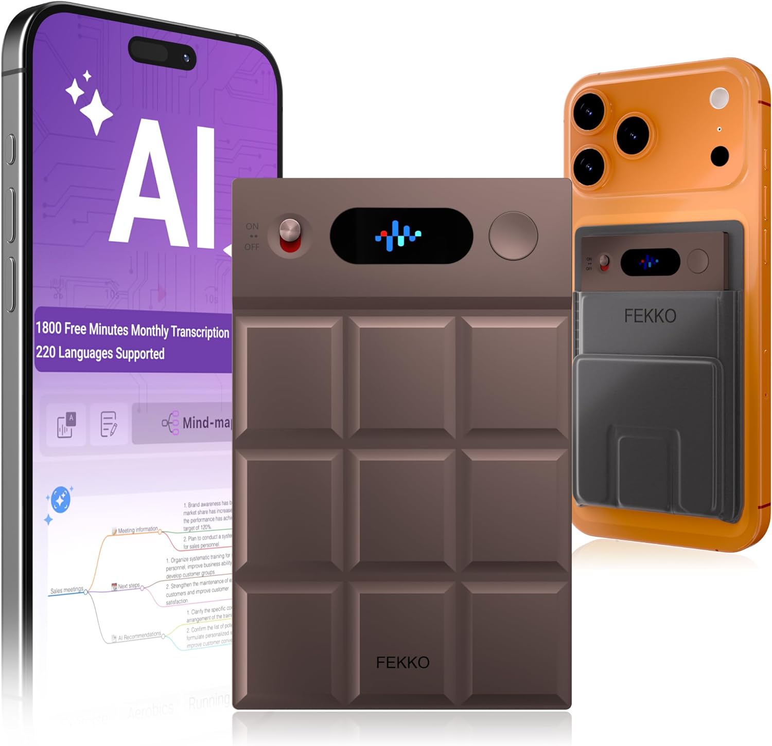 AI Voice Recorder, Note Voice Recorder w/Case - Transcribe & Summarize, AI Noise Cancellation, Supports 220 Languages, 64GB Memory APP Control Audio Recorder for Lectures, Meetings, Calls （Chocolate）