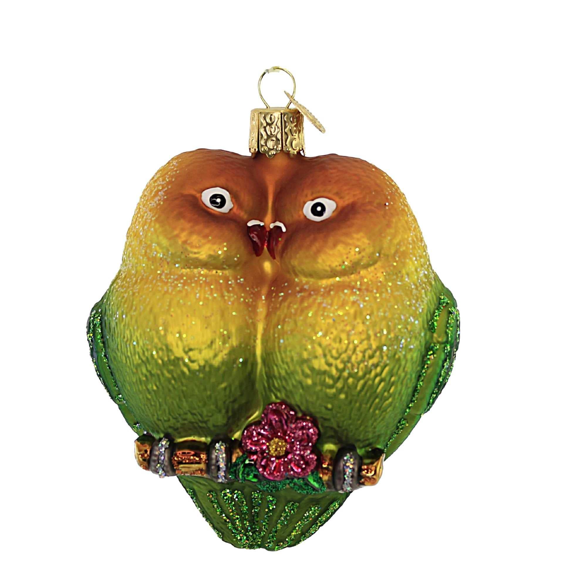Old World Christmas Lovebirds Glass Blown Ornament for Christmas Tree, Handcrafted Holiday Decoration, Bird Watcher Collection
