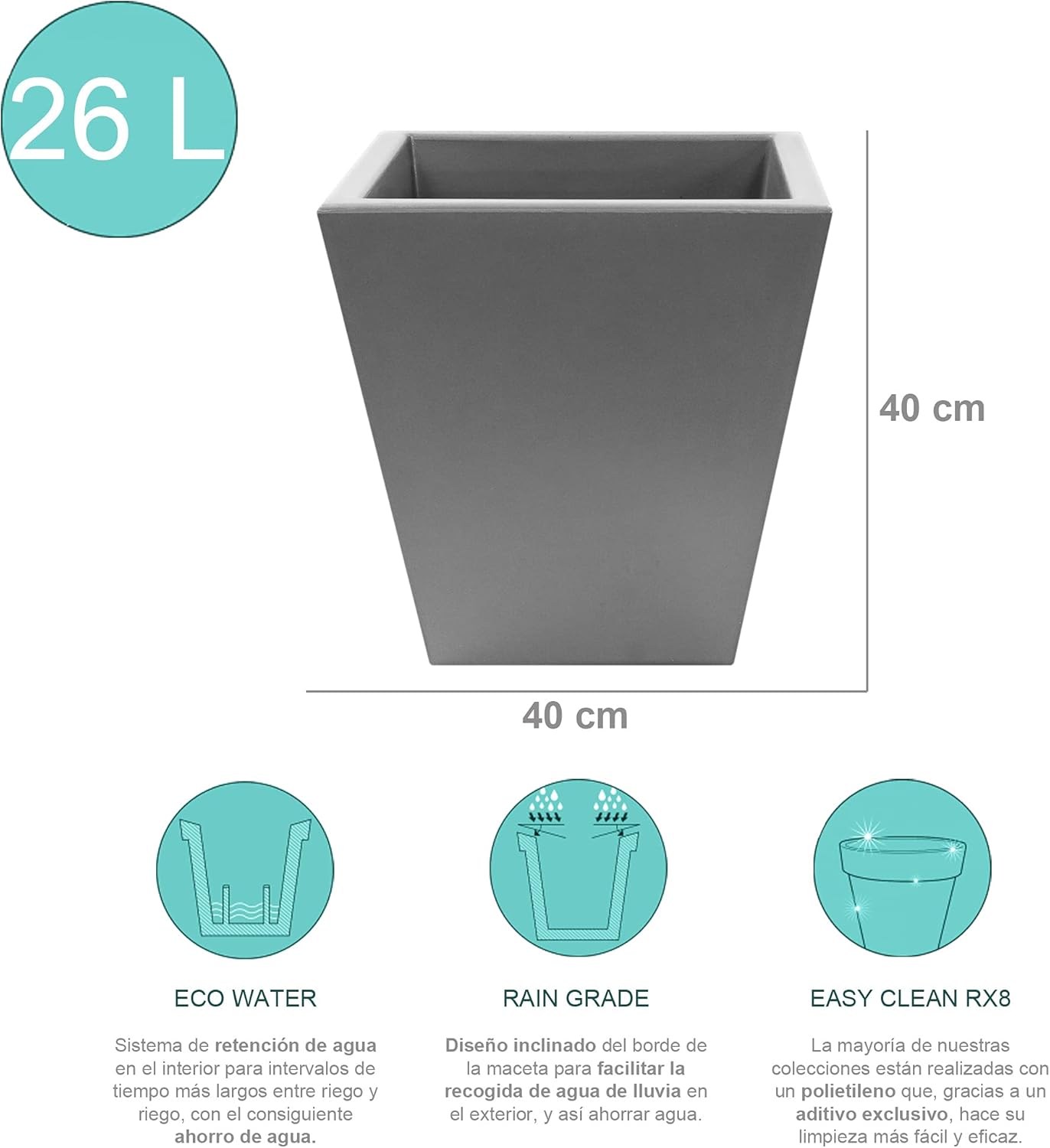 WELLHOME Polyethylene Pot by Rotating Moulding 40 x 40 cm Taupe
