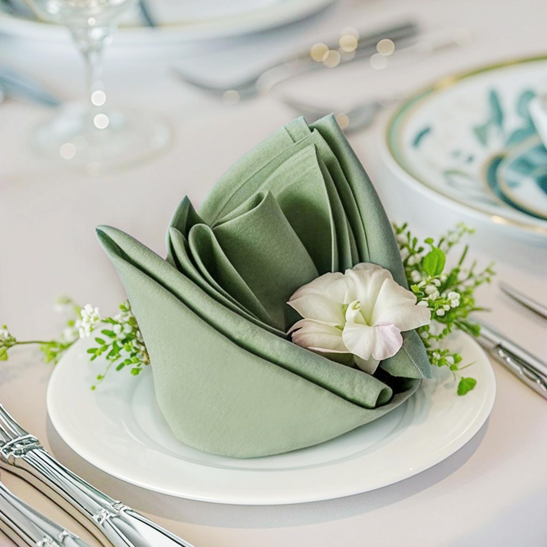 FOLINS&amp;HOME Sage Green Decorative Cloth Napkins Set of 6, 17x17 Inch