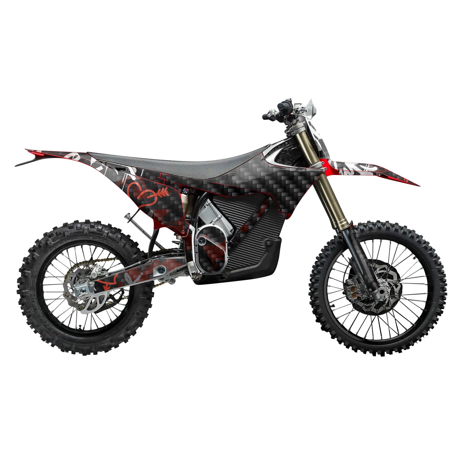 Carbon Fiber Stark Varg MX 2023-2025 Graphics Kit Wrap - Red Tag - Varg MX Skin - Premium 3M Vinyl Protective Wrap Decal Cover - Easy to Apply | Crafted in The USA by MightySkins