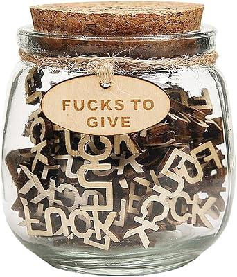 Jar of Fucks Gift Jar Fucks to Give Fuck Wooden Cutout Letter Piece Bad Mood Vent Spoof Birthday Day,Holiday.Encouragement Halloween Thanksgiving Day Christmas Gift