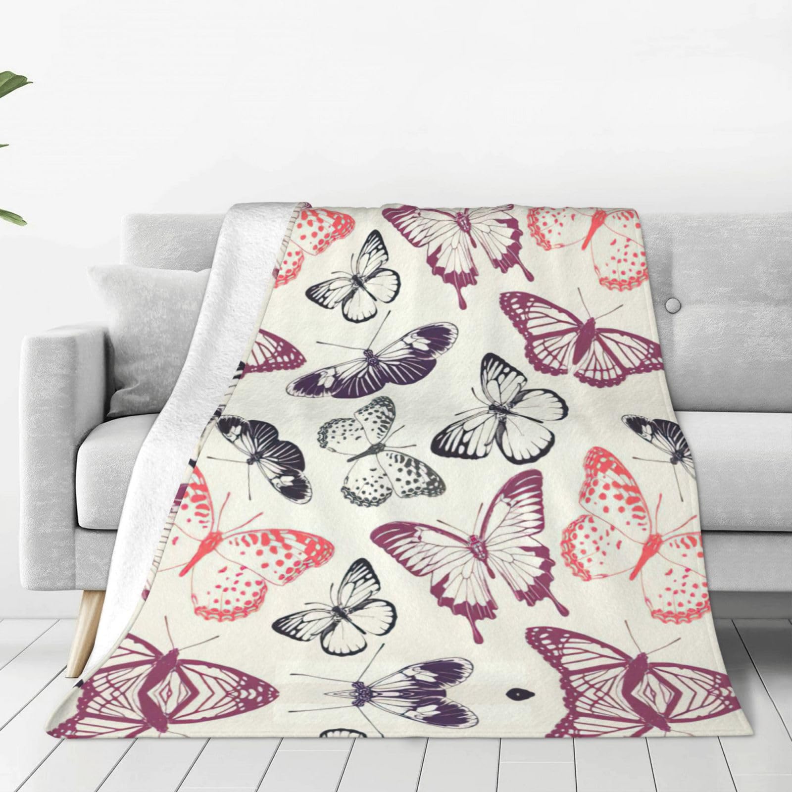 Couverture polaire papillon en velours chaud pour canapé et lit
