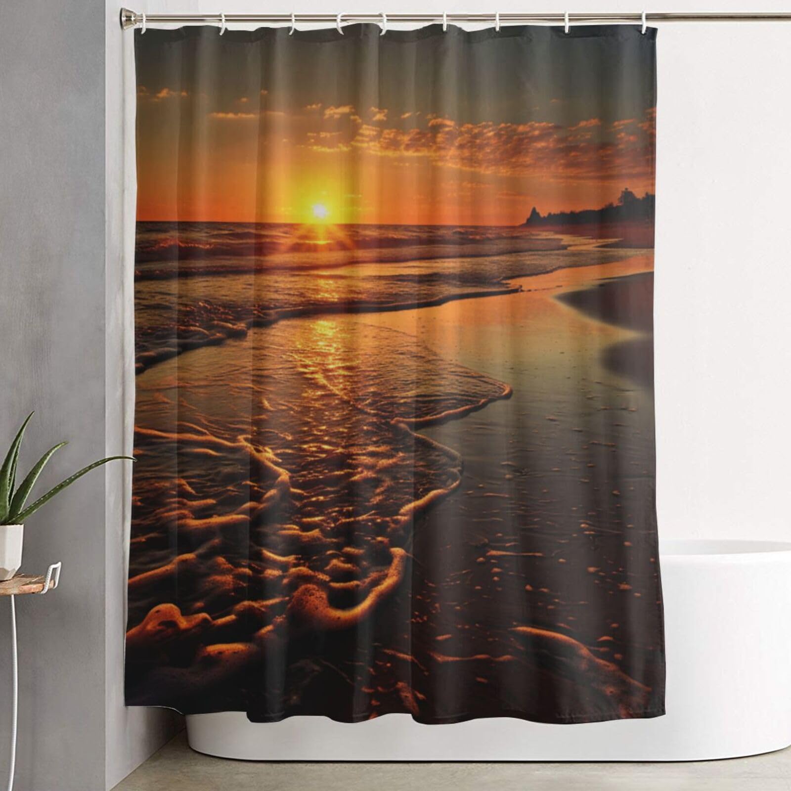 Rideau de douche imperméable orange motif lever de soleil 183x183 cm avec 12 crochets