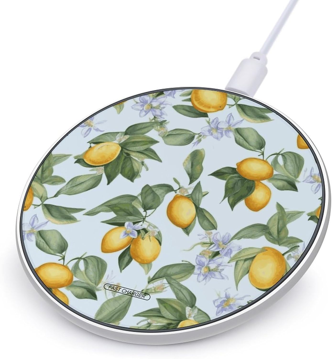 Lemon Pattern on White Background Wireless Charger 10W Max Fast Wireless Charging Pad Lightweight Charging Station Portable Ultra Slim Charger Mat for Most Phone for Travel Home Office Desk