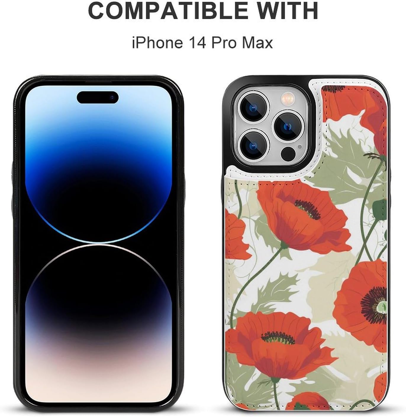 Wallet Cases for iPhone 14 Pro Max, Poppy Flower Pattern Prints Flip Leather Phone Case Cover with Card Slots Holder