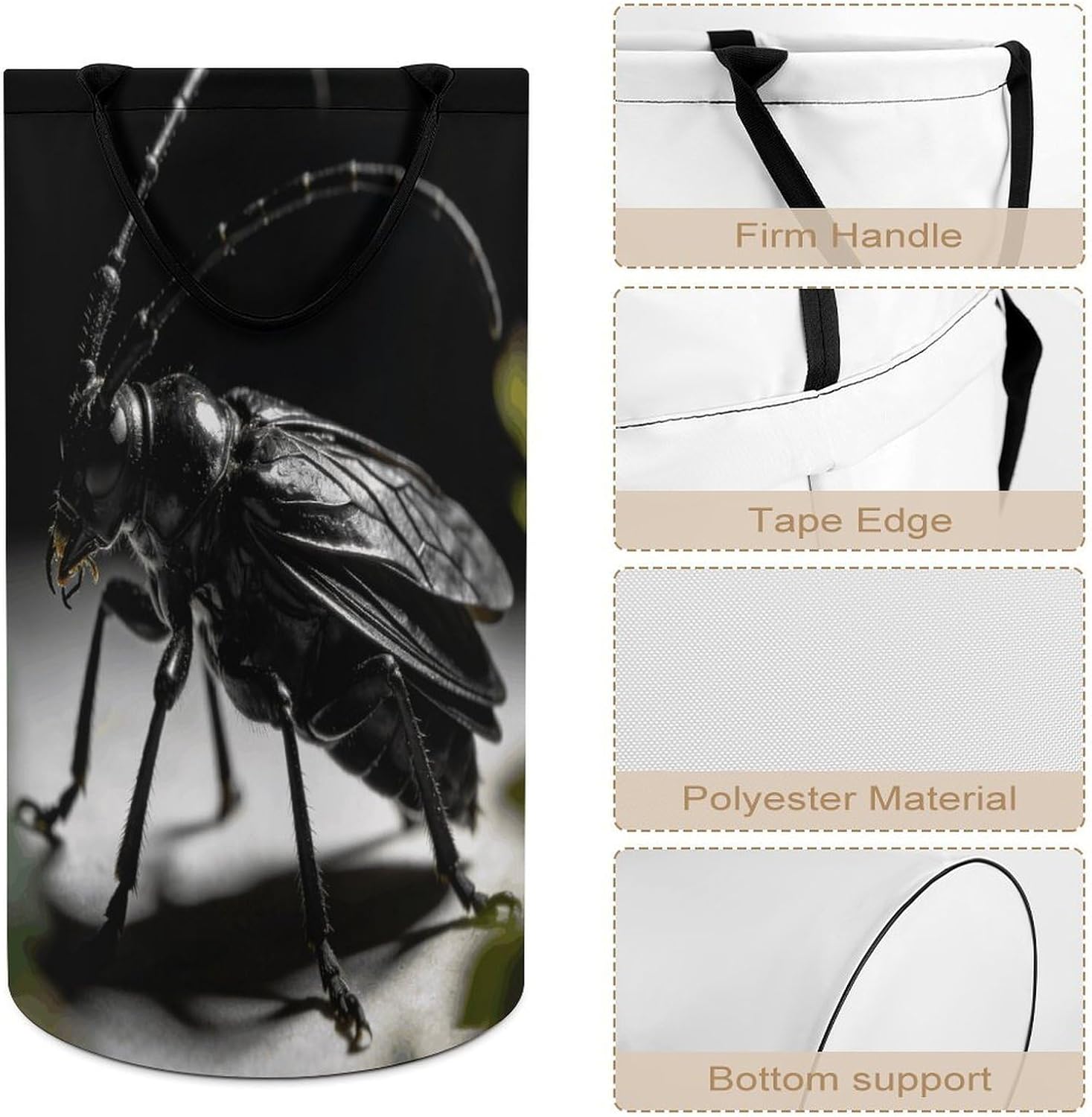 Insect-black Laundry Hamper 86L Waterproof Collapsible Clothes Basket with Double Handles Freestanding Foldable Laundry Basket Large Clothes Hamper for Bathroom