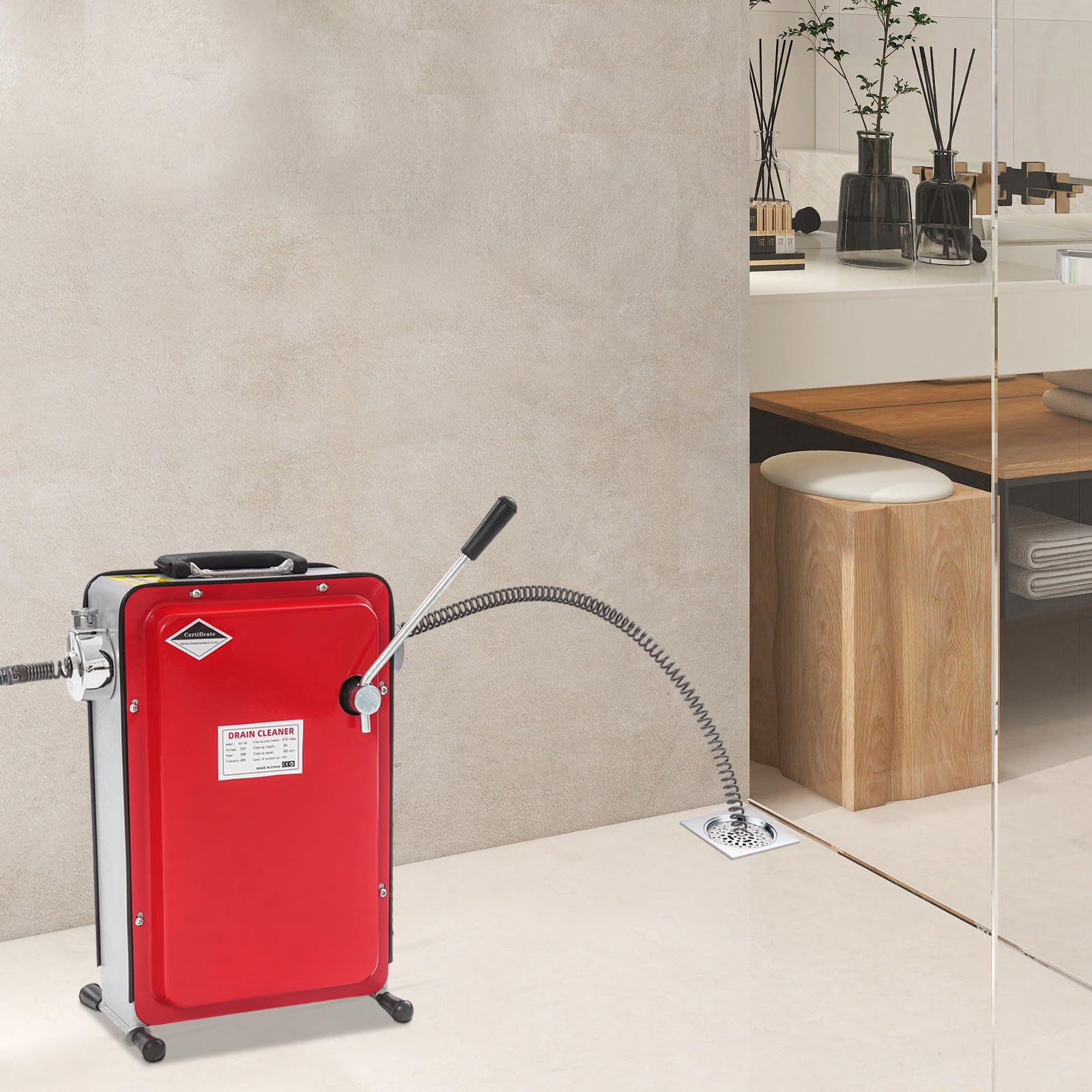 Limpiador de tuberías 240 W, 400 rpm, con manguera en espiral de 22 m, para tuberías de 20 a 100 mm de diámetro, limpiador de tuberías eléctrico, limpiador de desagües