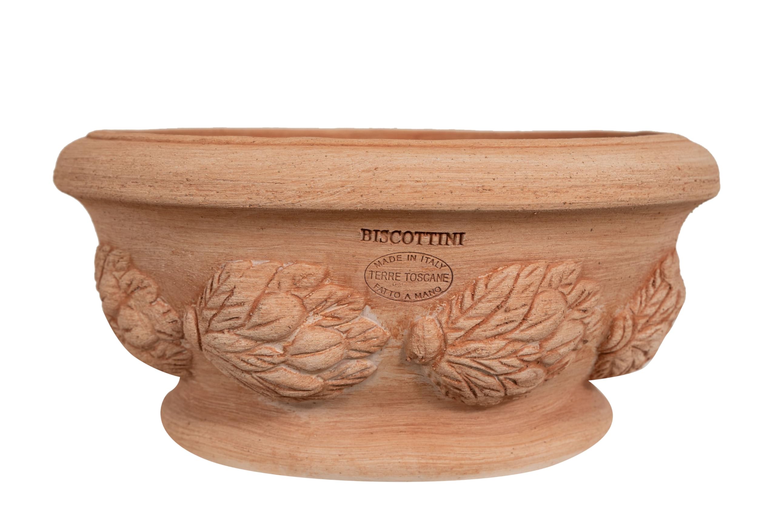Biscottini Set 3 Vasi in Terracotta Artigianale Made in Italy 30x14x30 cm - Fioriera Rotonda per Piante - Vasi decorativi Esterno e Interno - Ciotola in Terracotta per Fiori -Vaso Moderno Decorato