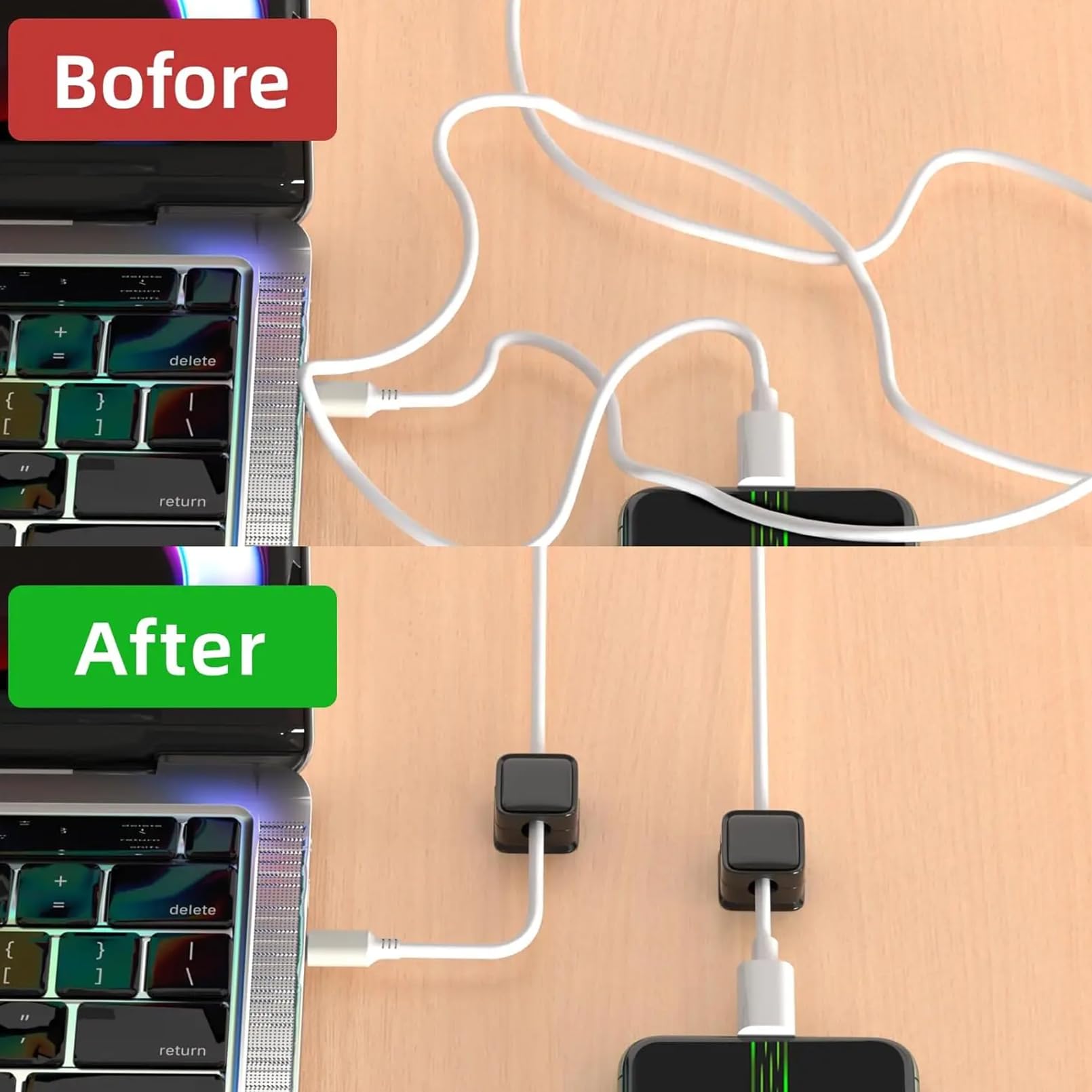 URAQT Clips Câble Organisateur Bureau, 6 Pcs D'organisateurs De Câbles Magnétiques, Range Câbles Silicone Fixe Pour Câbles De Chargeur/Souris/Écouteur/Ustensiles De Cuisine (Blanc