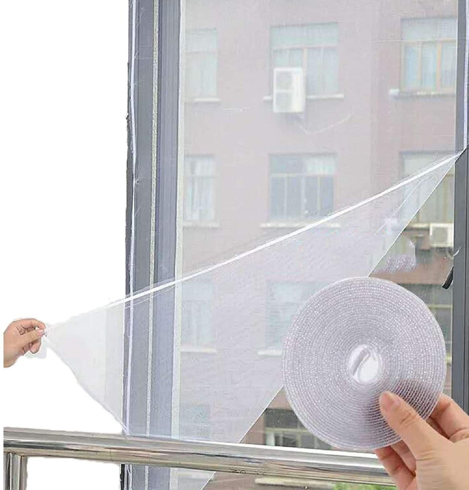 Self Adhesive Window Screen Netting Mesh Curtain with Hook and Loop Tape / Window Mosquito net for Home / Mosquito net for Windows/ Mosquito Net (1, 150cm x 220cm (5ft x 7ft))-image-2