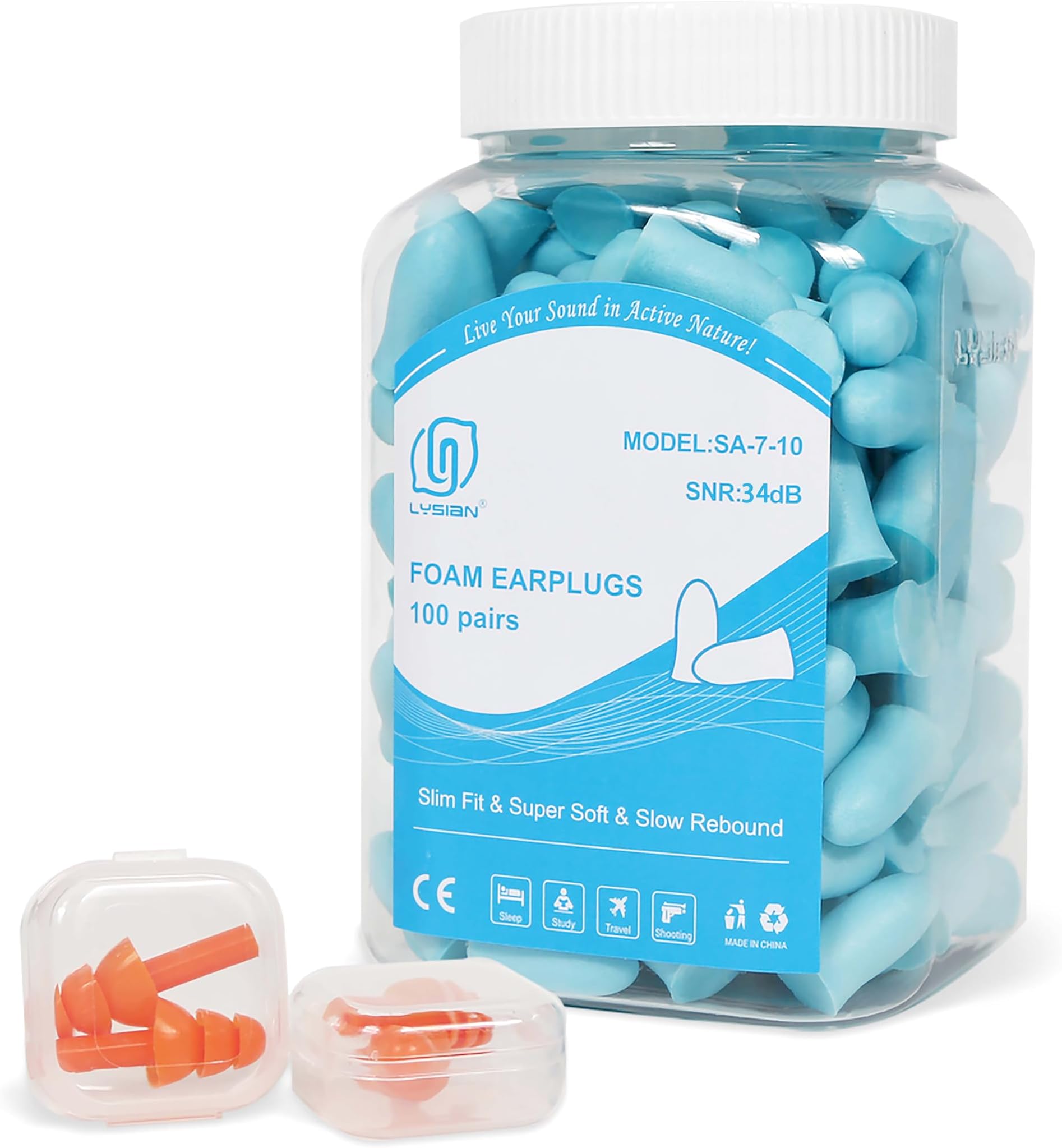 Slim Fit Foam Ear Plugs for Sleeping Women, Kids Small-100 Pairs, 35dB SNR Noise Reduction Earplugs Disposable for Sleep, Snoring, Work, Shooting Loud Noise, Lake Blue