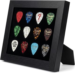 Guitar Pick Display Frame, 6.85" x 5.27", Plastic Holder Case for 12 Picks, Wall & Desktop Mountable Guitar Pick Box, Collectible Decoration for Collectors, Guitarists and Music Lovers Black
