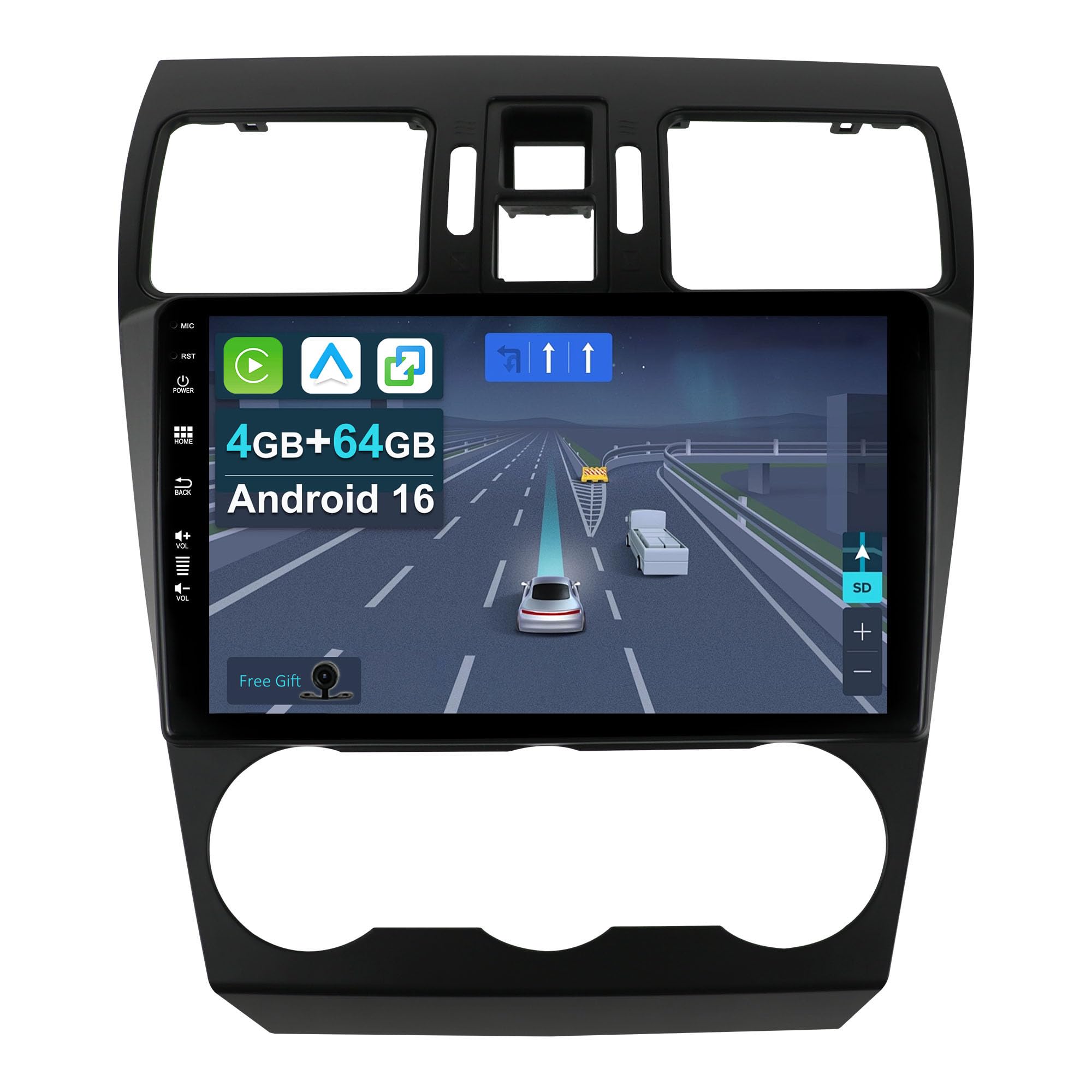 CADLEY 9” [4+64G] Android 16 Autoradio für Subaru Forester/XV/WRX 2012-2014-mit Wireless Apple CarPlay|Android Auto|Mirror Link|GPS Navigation|Bluetooth 5.0|WiFi |USB|Navi|FM+Rückfahrkamera