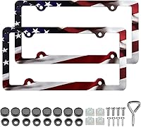 Vista 10 de LIN KANG - 2 marcos para placa, con diseño de las franjas de la bandera estadounidense, patrióticos, universales, de aluminio, acabado mate