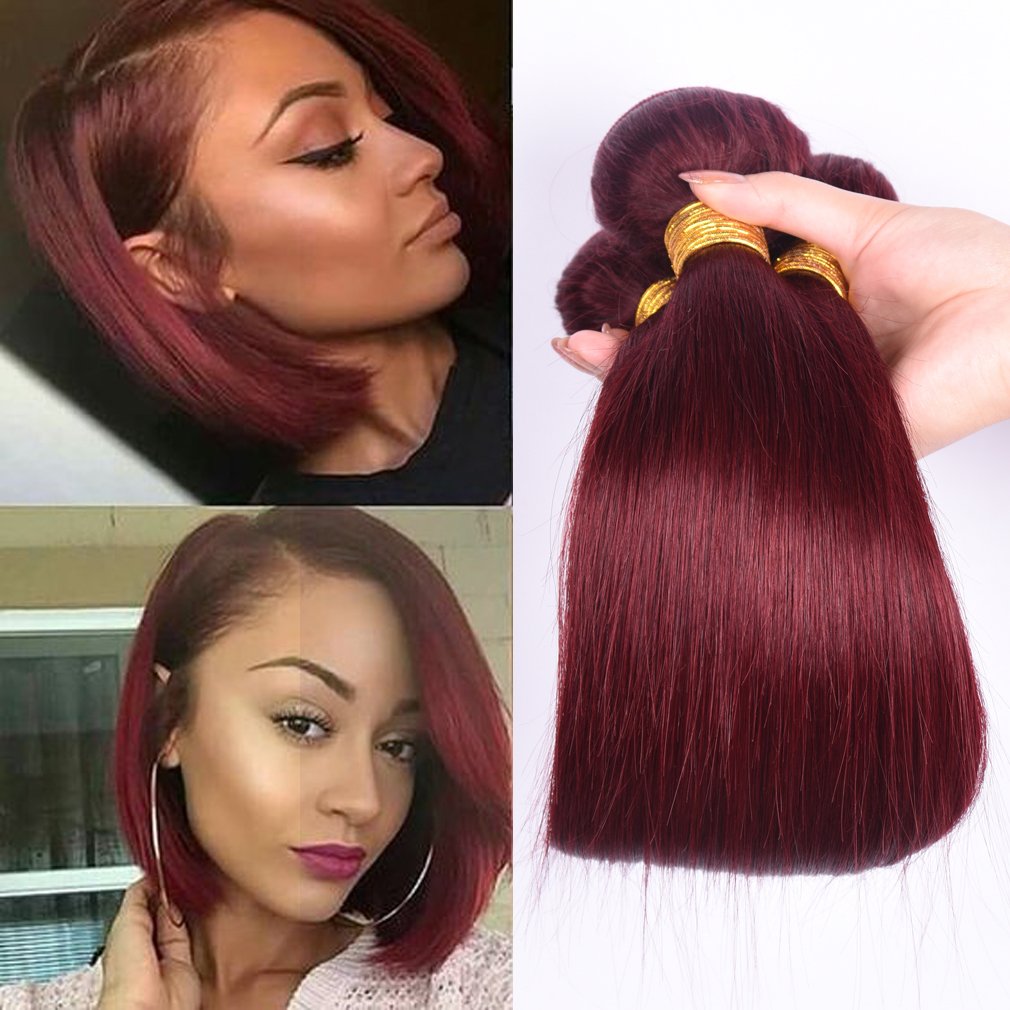 Red Wine Color Malaysian Straight Hair #99j Human Hair Bundles Malaysian Virgin Hair No shedding No 
