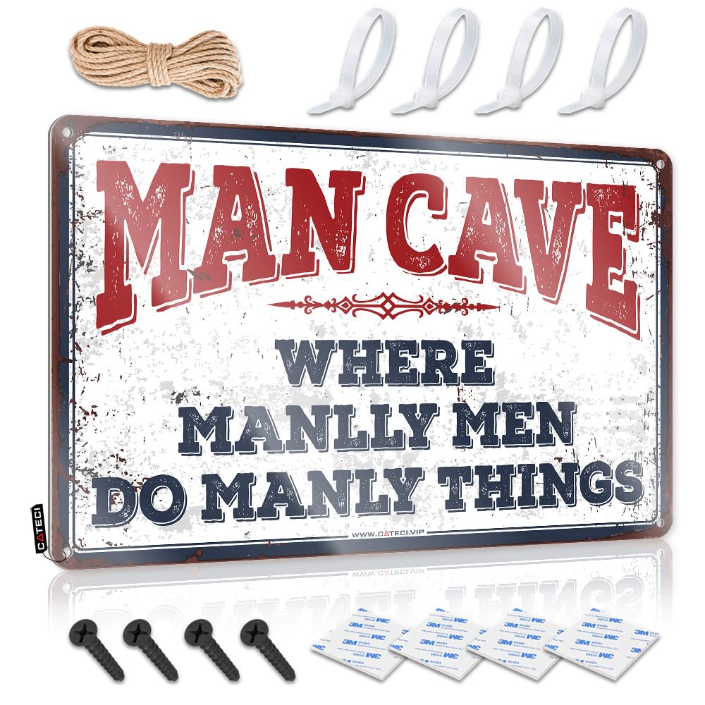 STWNVOITV Metal Home Sign Where Manlly Men Do Manly Things Sign Cave Door Sign Door Signs For Bedroom(30X40CM)