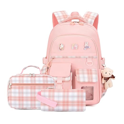Tanweibago Mochila escolar para meninas, 3 peças, linda bolsa de 45 cm, ensino fundamental médio com lancheira e estojo de lápis