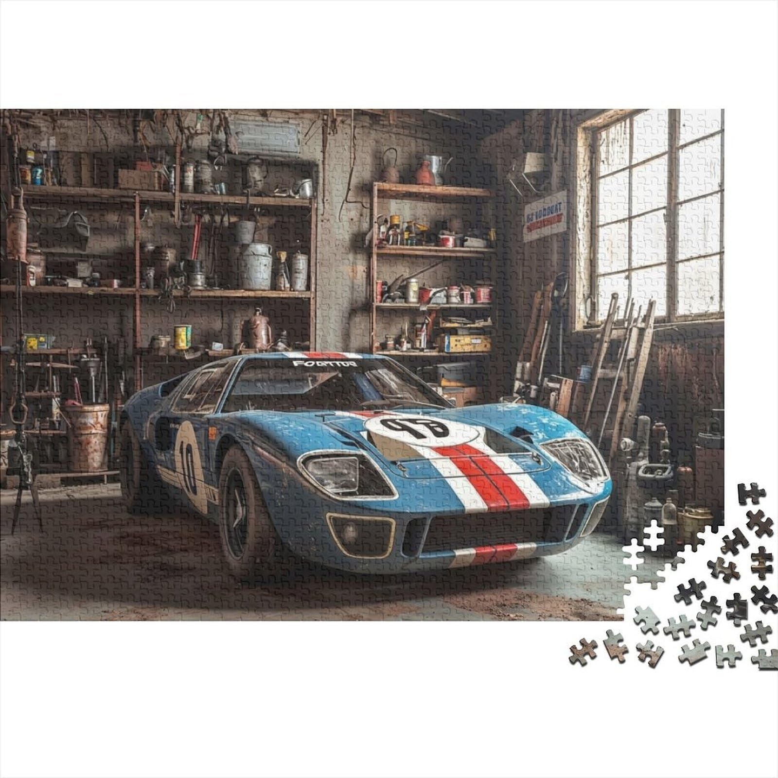 Classic Racing Car 1000 Pieces Puzzle ForAdults Kids Beautiful View Shelby Cobra in Garage Decoration Puzzle Educational Game Gifts Puzzles for Adults Jigsaw Puzzles for Adults 70x50cm/1000pcs