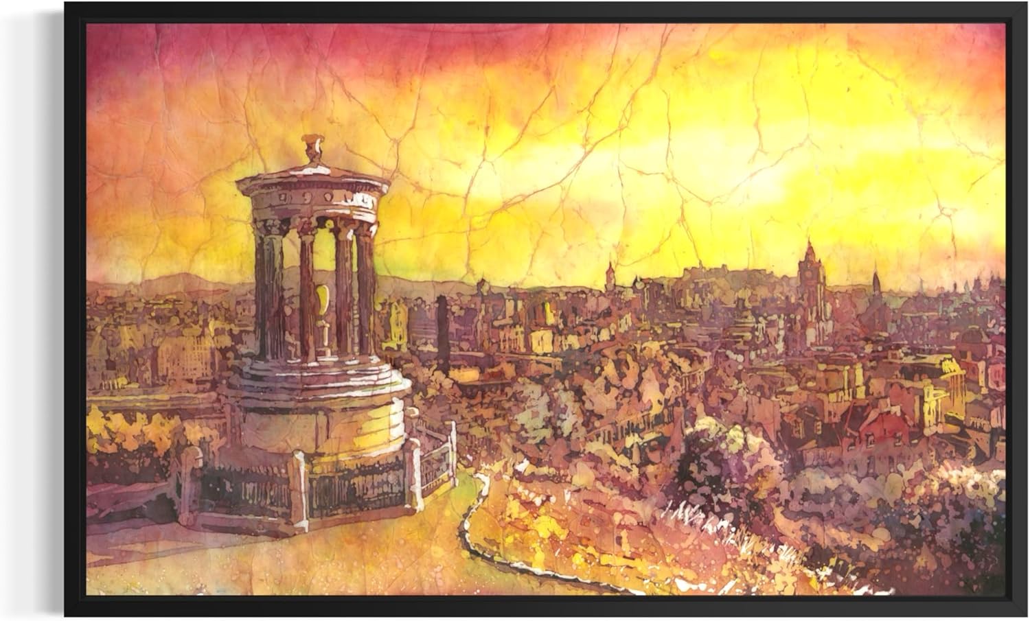 Art Print Studio Edinburgh Cityscape Watercolor Wall Art, 12x18 Inches, Unframed Contemporary Landscape Print, Sunset Colors, Matte Finish, Indoor Home Decor