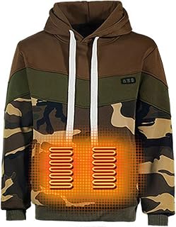 Heated Hoodie Unisex USB Electric Rechargeable Heated Sweatshirt Fleece Pullover Camo Hoodies for Hiking Camping