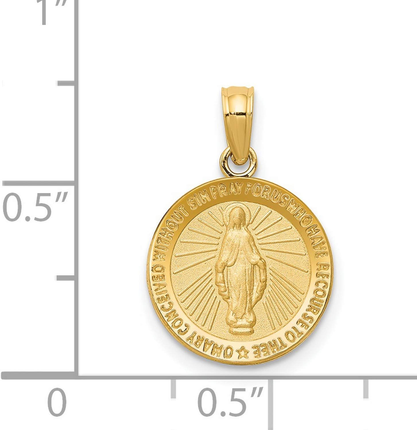 14k Yellow Gold Miraculous Medal Pendant Virgin Mary Catholic Religious Charm for Women with Inscription Spiritual Gold Christian Necklace Devotional Marian Jewelry Symbol of Faith and Protection - Image 3