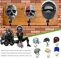 Vista 5 de Soporte para casco, soporte para casco de calavera, soporte de pared para casco con 2 ganchos, colgador de casco para abrigos, gorras, béisbol