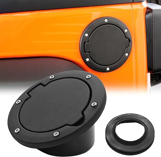 Fuel Filler Door Cover Gas Fuel Tank Cap Cover Black for 2007-2017 Jeep Wrangler JK & Unlimited 4-Door 2-Door (Aluminium)
