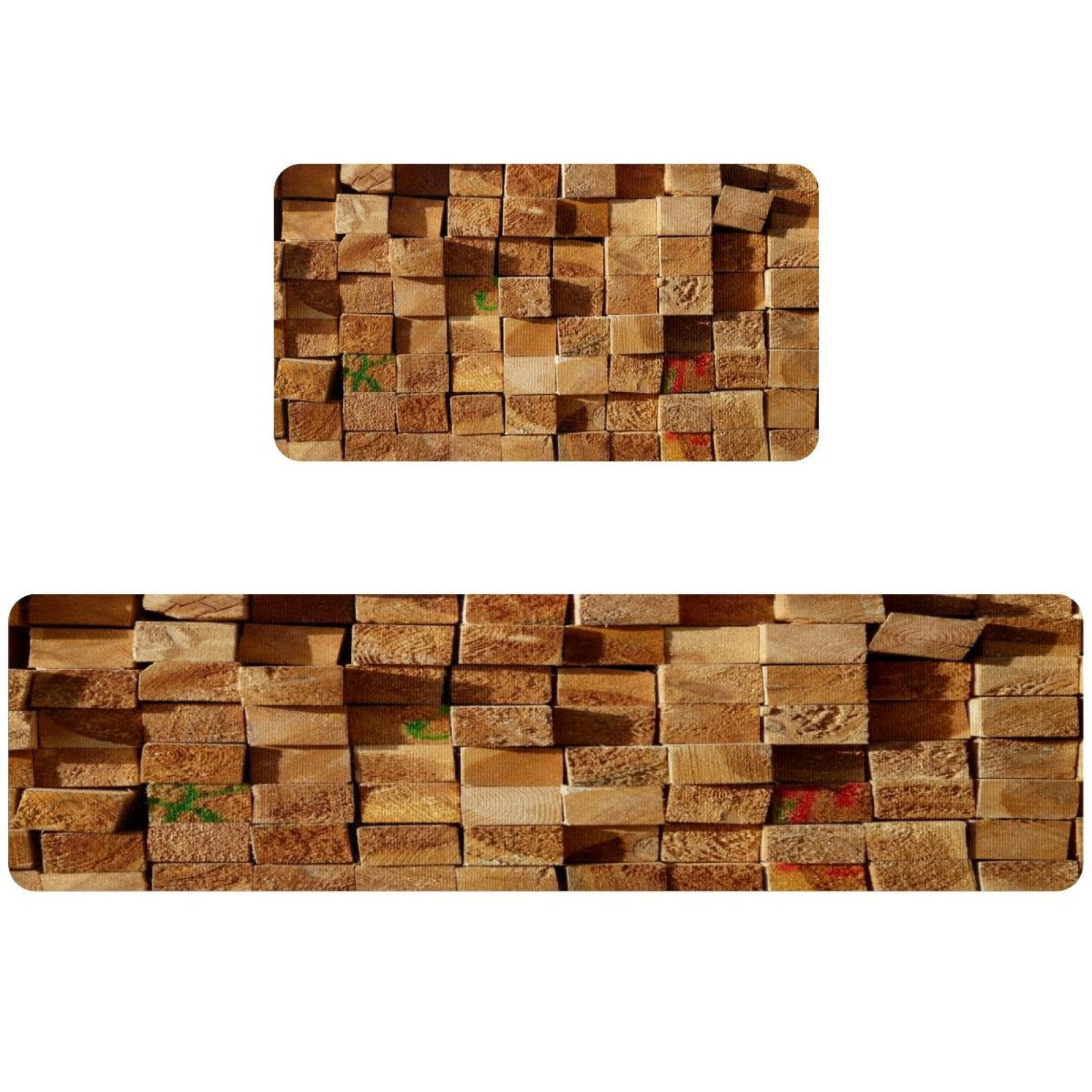 Alfombrillas de cocina VAPOKF ultra absorbentes: pack de 2 alfombras lavables con diseño de madera