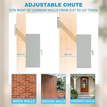 Pochar Through The Wall Drop Box with Lock - Wall Mailbox with Rainproof Cover & 10inch Adjustable Chute - Heavy Duty Locking Key Drop Box Deposit Safe for Mail, Rent, Cash, Payment (Off-White)