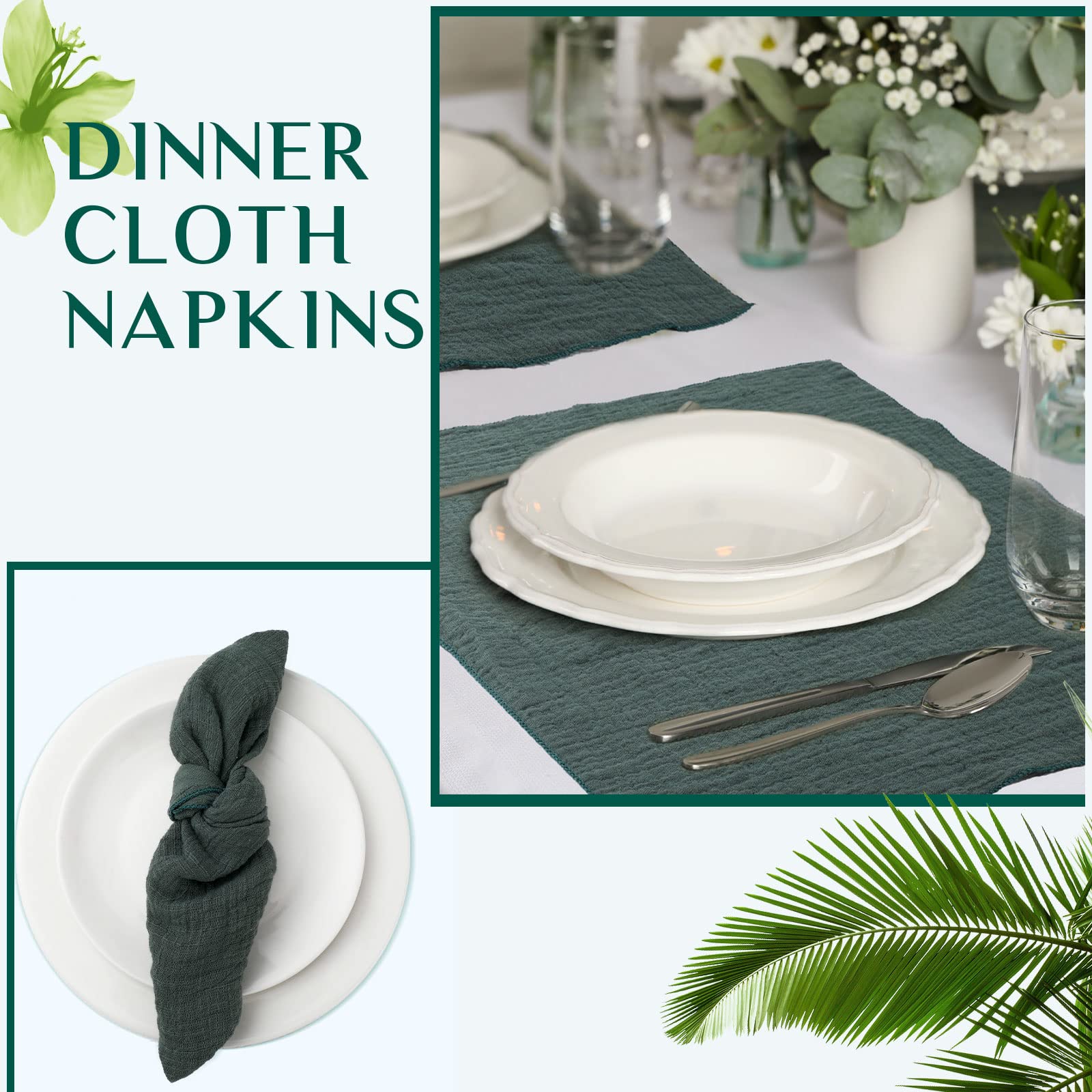 50 Stück salbeigrüne Leinenservietten Baumwolle Leinen Stoffservietten einfarbig Hochzeitsservietten Salbeigrün Abendessen Servietten für Cocktail Baby Brautdusche Urlaub Verlobungsparty Gäste