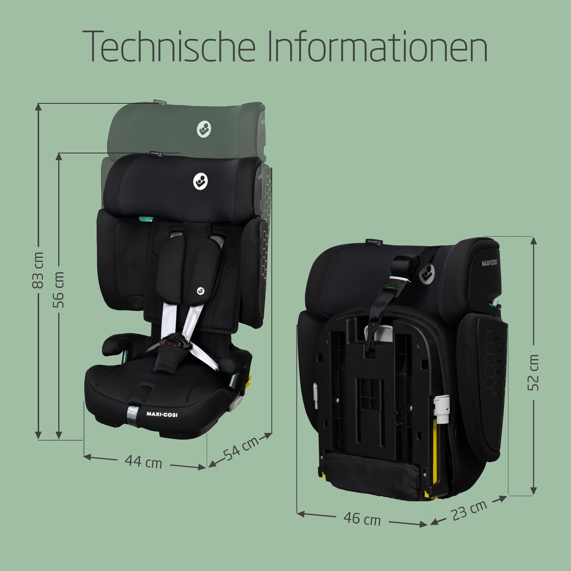 Maxi-Cosi Nomad XL Plus, Mitwachsender Kindersitz 9-36kg, 15 Monate - 12 Jahre, 76-150cm, Klappbarer Kinderautositz, Ultrakompakt & Leicht, G-CELL Seitenaufprallschutz, Reisetasche, Authentic Black