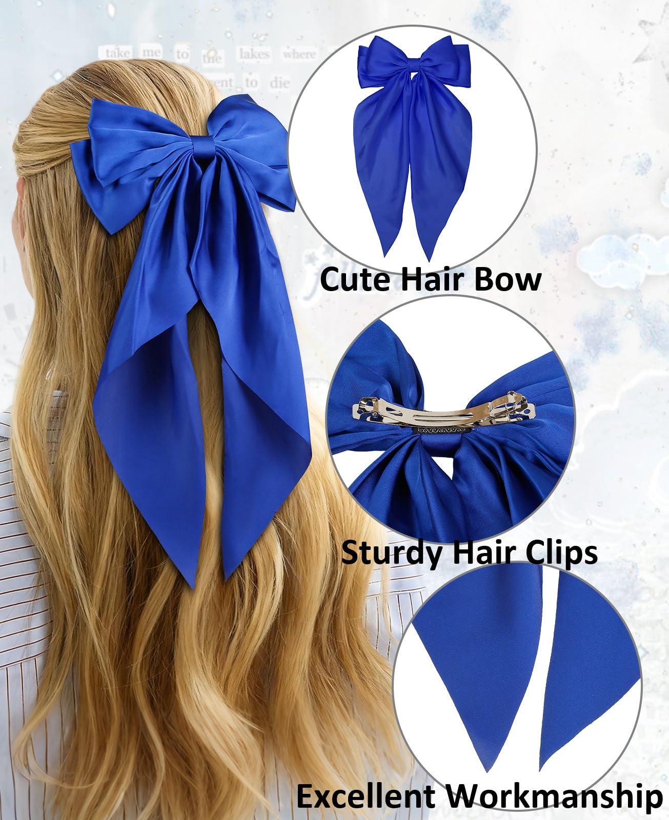 Amazon.com : Royal Blue Hair Bow for Women Girls, Big Satin 